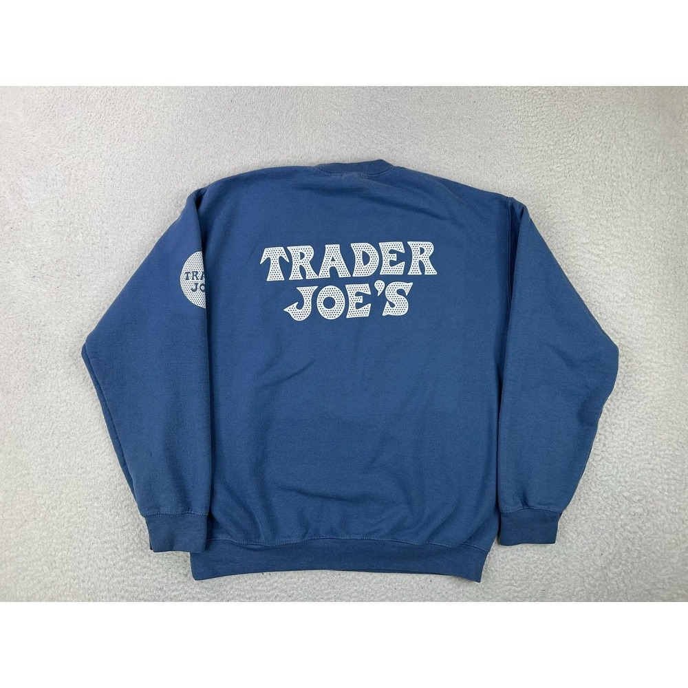Trader Joe's Gildan Heavy Blend Sweatshirt Mens Medium Blue Graphic Pullover